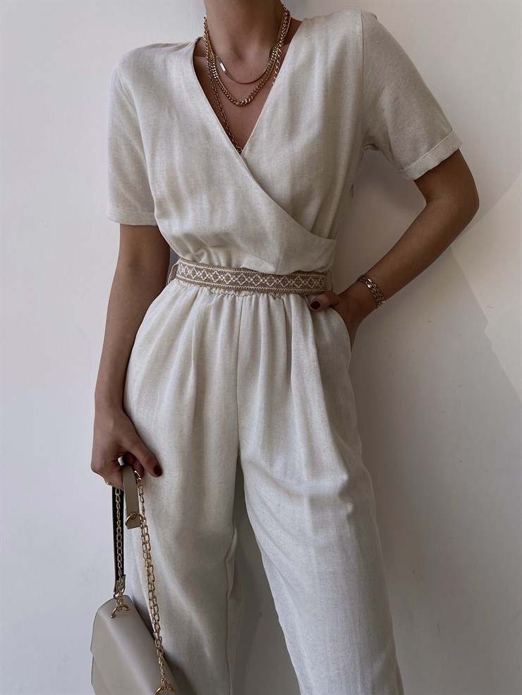 Kruvaze Keten Karışımı Kemerli Darius Kadın TaşTulum 22Y000292