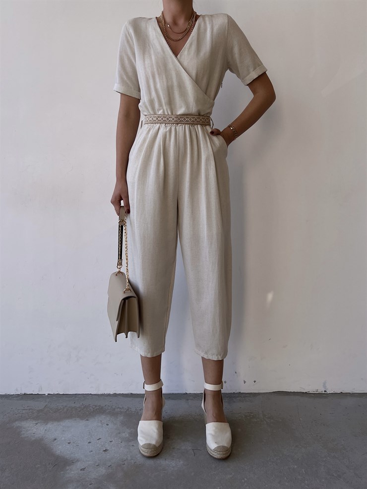 Kruvaze Keten Karışımı Kemerli Darius Kadın TaşTulum 22Y000292