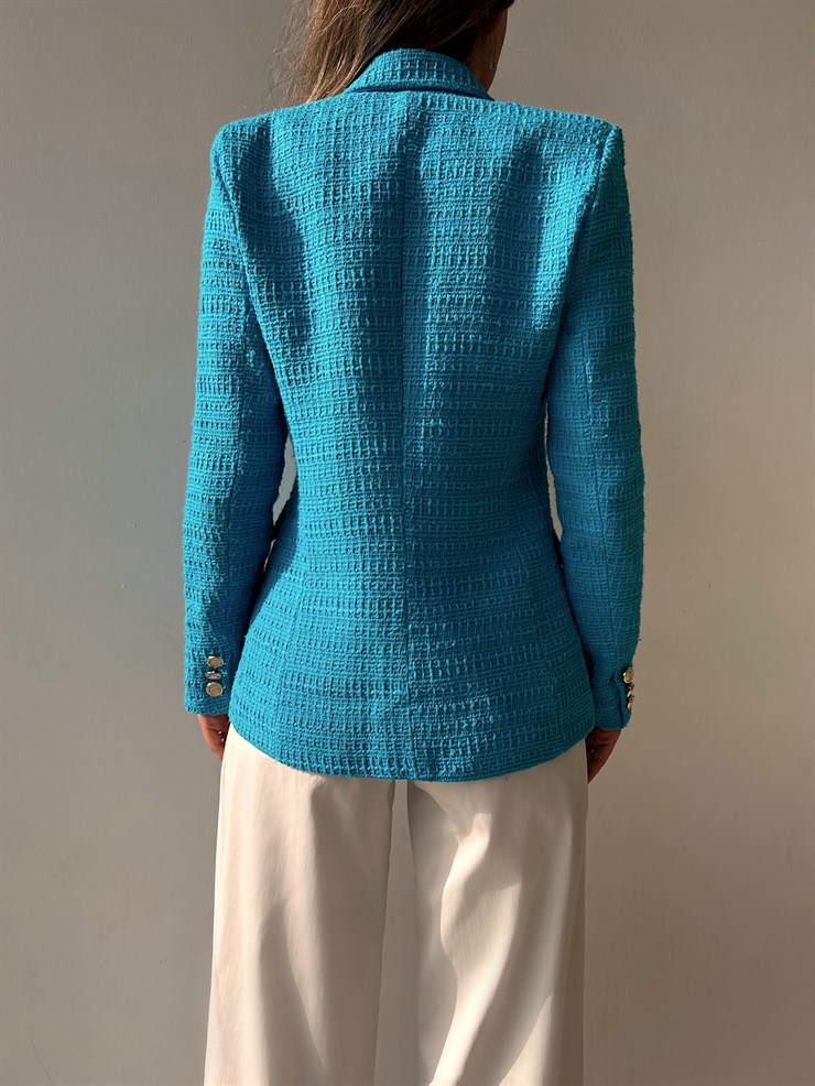 Kruvaze Metal Düğmeli Desirae Kadın Mavi Blazer Ceket 22Y000117