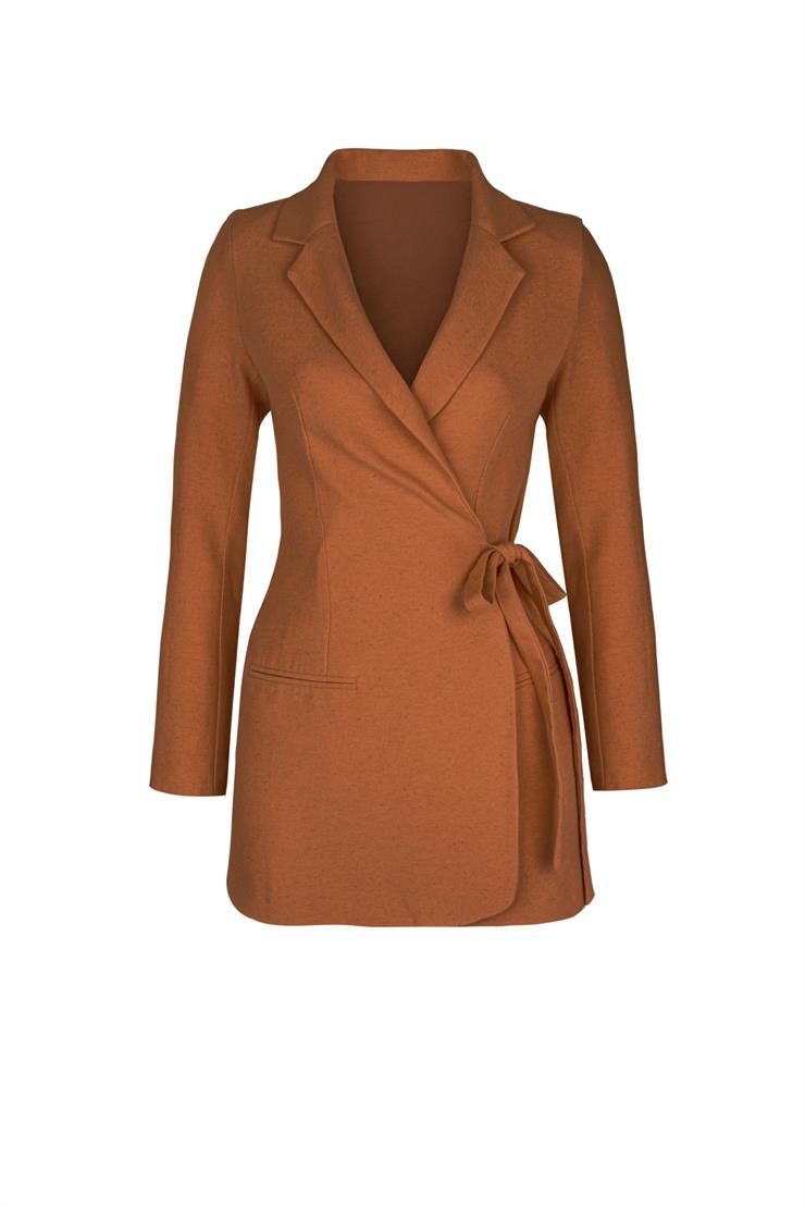 Kruvaze Yaka Yandan Bağlamalı Litzy Kadın Taba Ceket 23Y000022