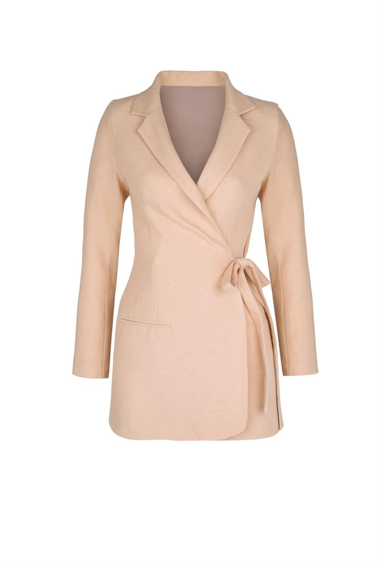 Kruvaze Yaka Yandan Bağlamalı Litzy Kadın Bej Ceket 23Y000022