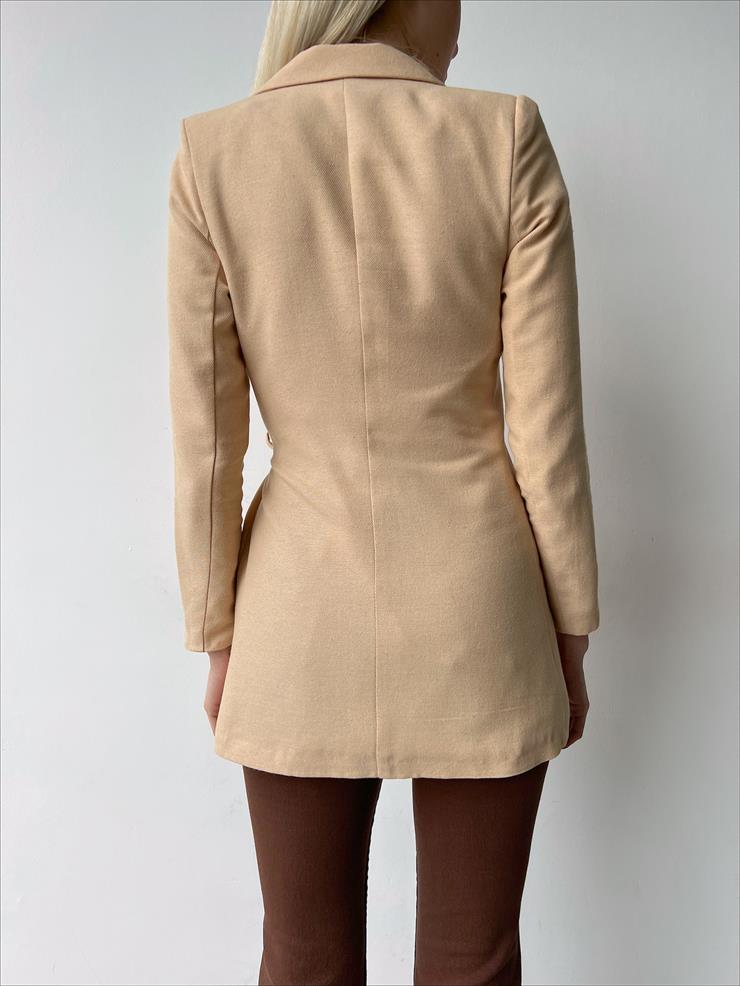 Kruvaze Yaka Yandan Bağlamalı Litzy Kadın Bej Ceket 23Y000022