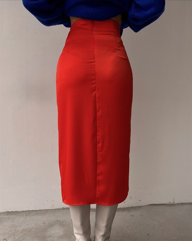 Kruvaze Yandan Yırtmaçlı Drape Kadın Oranj Etek 22K000374