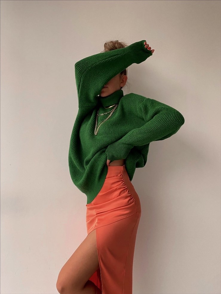 Kruvaze Yandan Yırtmaçlı Drape Kadın Somon Etek 22K000374