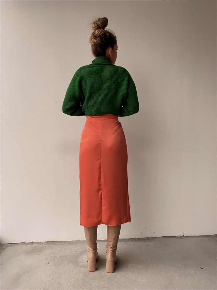 Kruvaze Yandan Yırtmaçlı Drape Kadın Somon Etek 22K000374