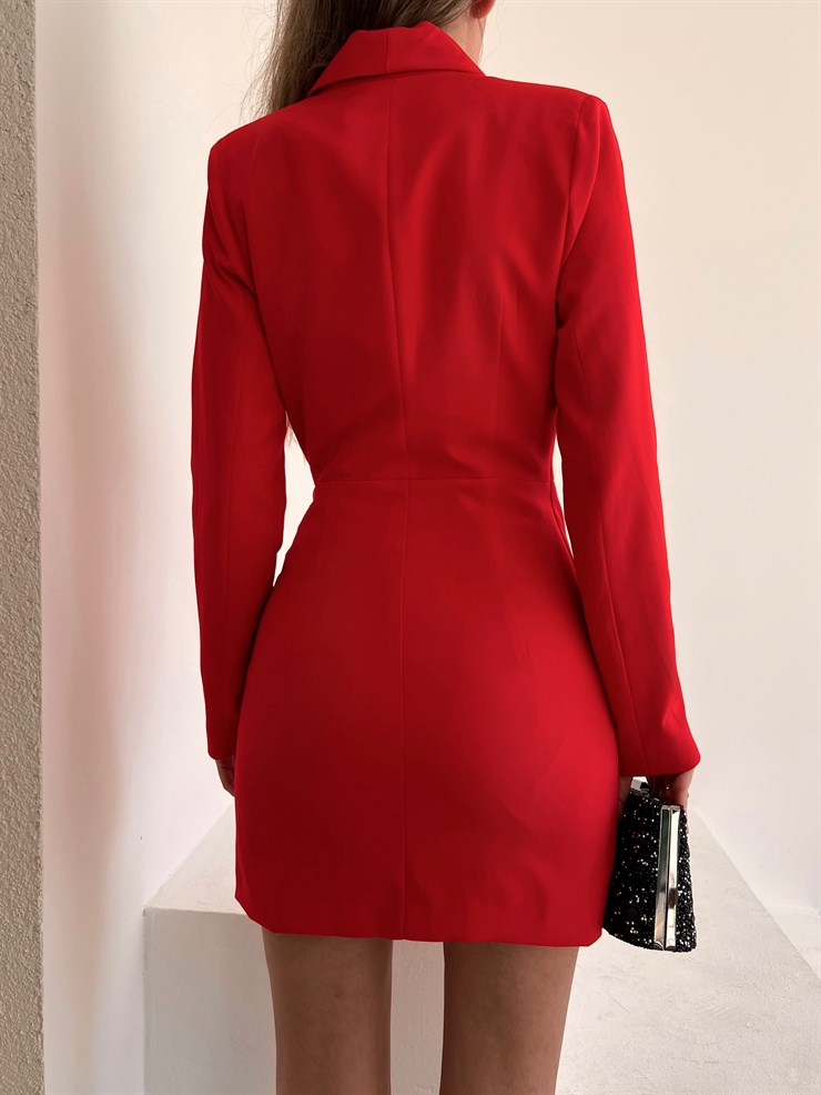 Kruvaze Yanı Toka Detaylı Libby Kadın Kırmızı Ceket Elbise 22Y000129