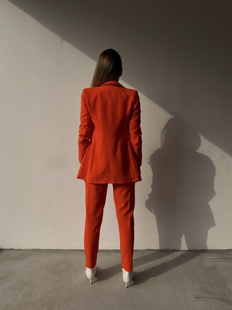 Kuplu Bluz Blazer Ceket & Pantolon Adelisa Kadın Turuncu Üçlü Takım 22K000262
