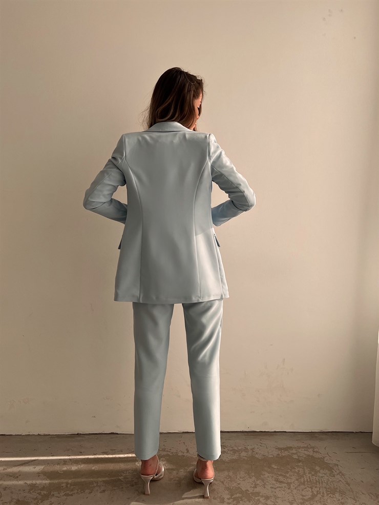 Kuplu Bluz Blazer Ceket & Pantolon Adelisa Kadın Mavi Üçlü Takım 22K000262