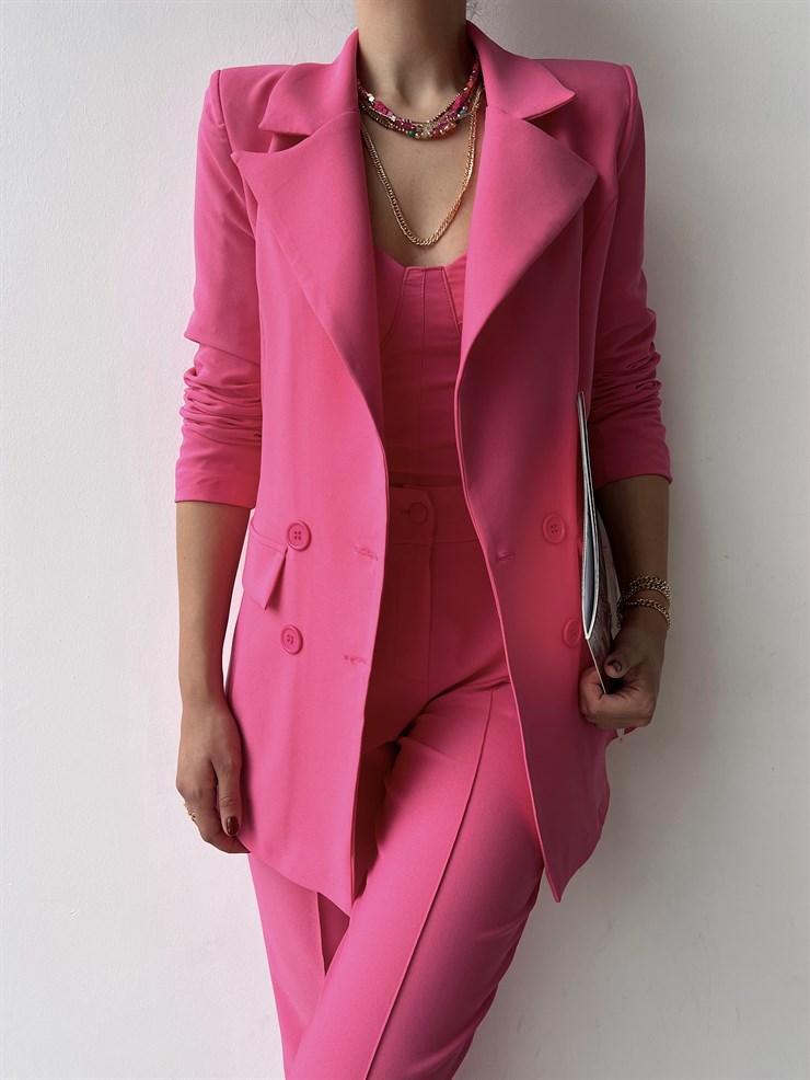 Kuplu Bluz Blazer Ceket & Pantolon Adelisa Kadın Fuşya Üçlü Takım 22K000262
