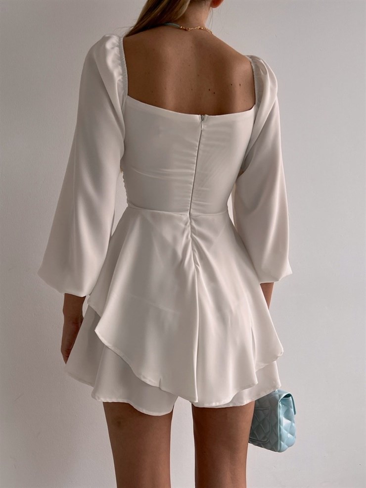 Kuruvaze Eteği Volanlı Riley Kadın Beyaz Tulum 22K000372