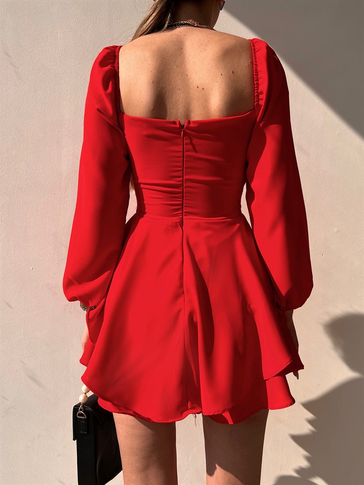 Kuruvaze Eteği Volanlı Riley Kadın Kırmızı Tulum 22K000372