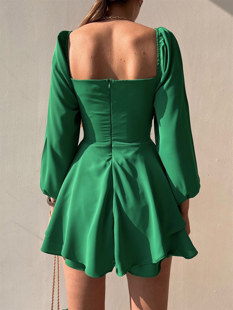 Kuruvaze Eteği Volanlı Riley Kadın Yeşil Tulum 22K000372