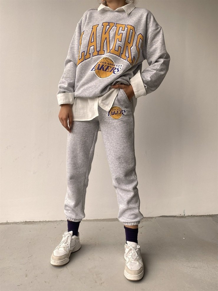 LA Lakers Baskılı Lastikli Kadın Gri Eşofman Altı 22K000155