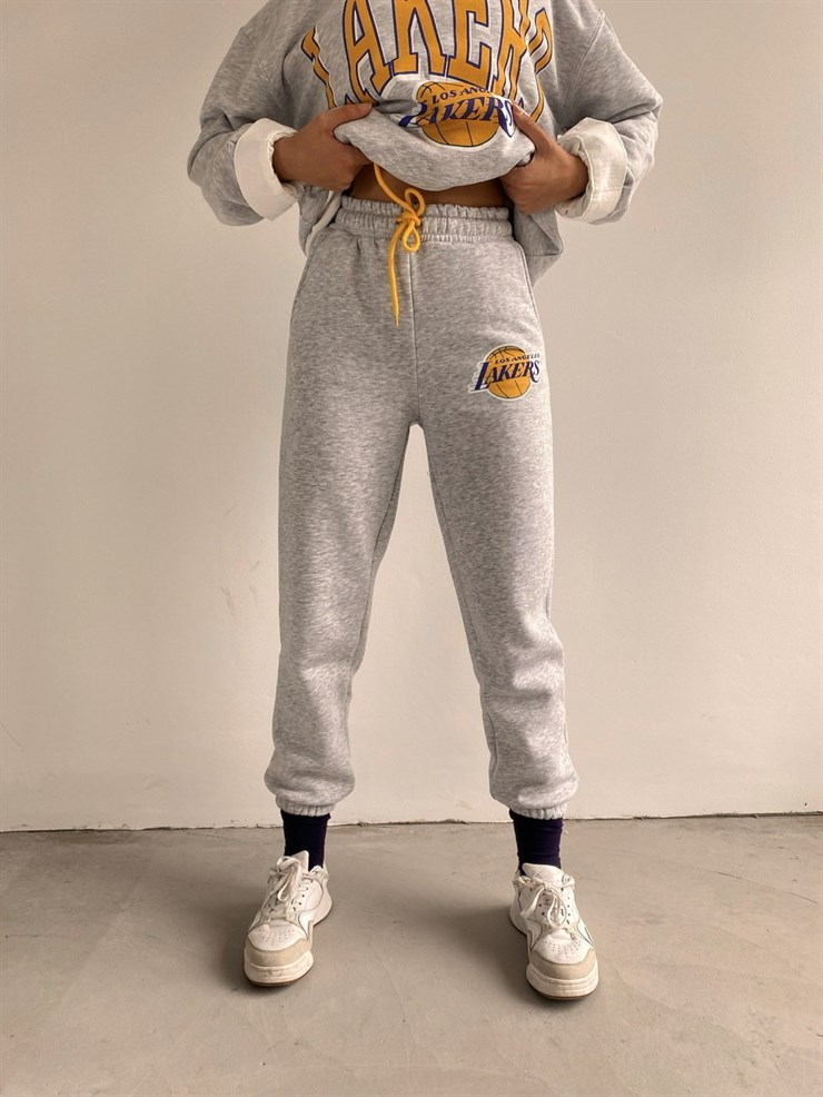 LA Lakers Baskılı Lastikli Kadın Gri Eşofman Altı 22K000155