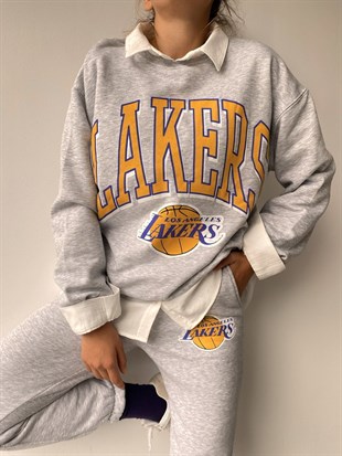 LA Lakers Baskılı Kadın Gri Sweatshirt 22K000156