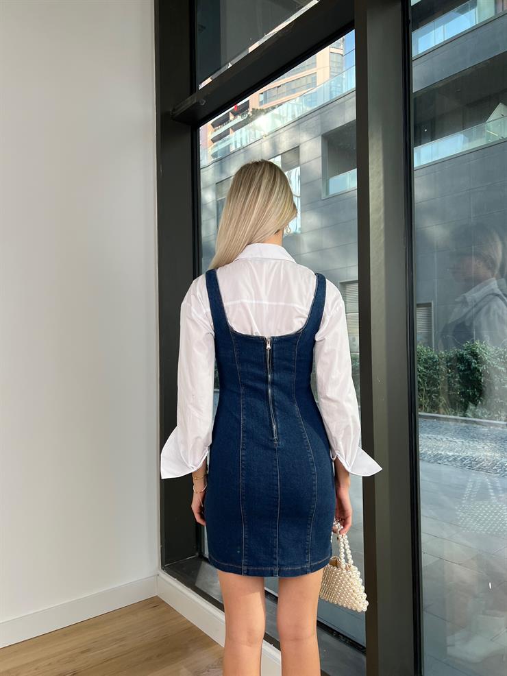 Askılı Arkası Fermuarlı Ladron Kadın Mavi Kot Mini Mini Elbise 24k000177