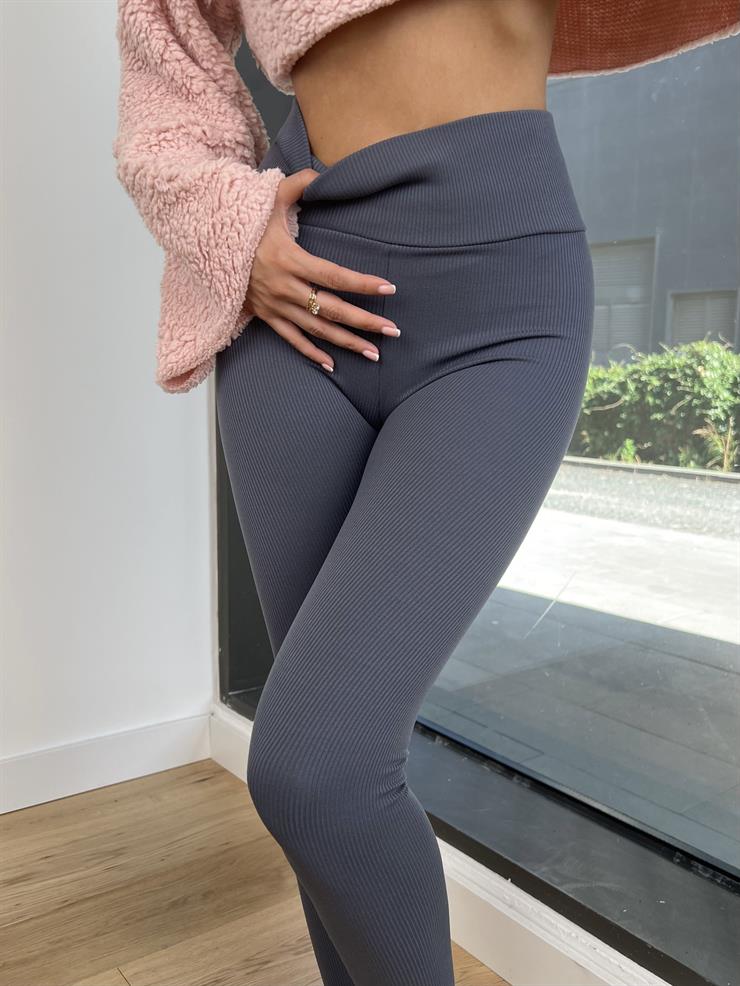 Yüksek Bel Toparlayıcı Fitilli Lagom Kadın Gri Tayt 24k000157