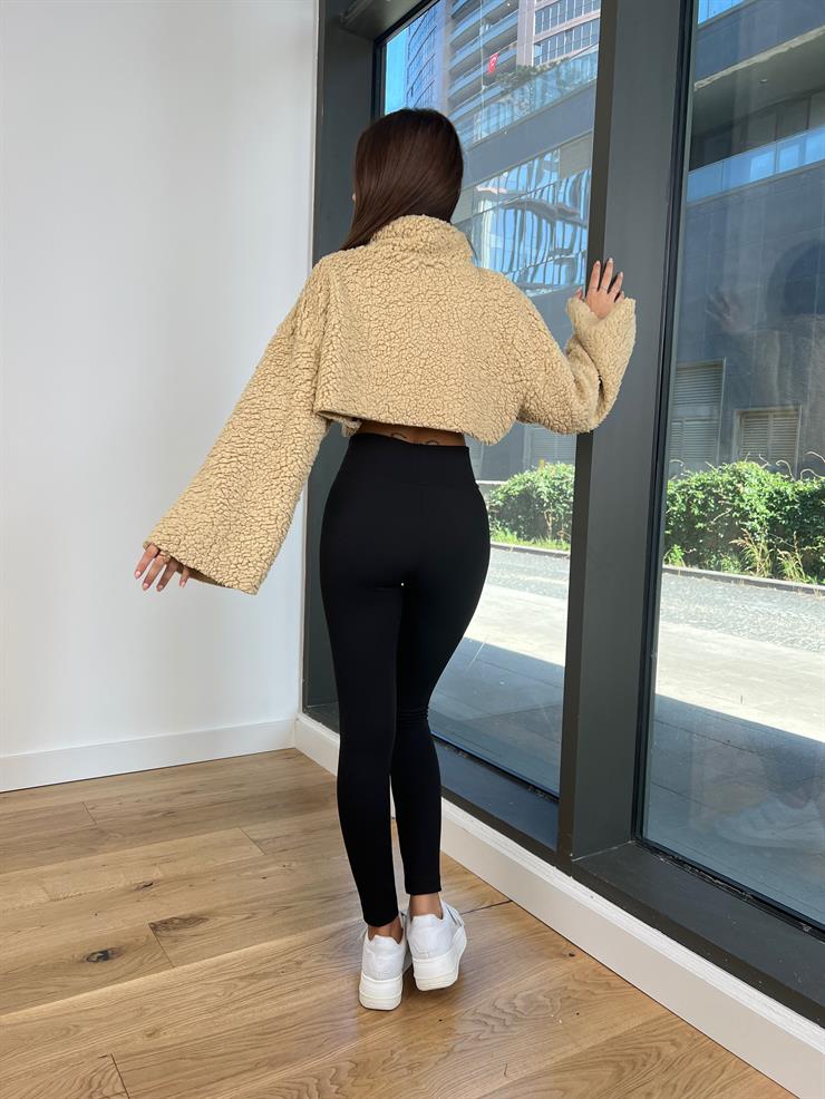 Yüksek Bel Toparlayıcı Fitilli Lagom Kadın Siyah Tayt 24k000157