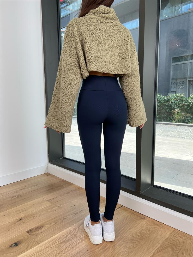 Yüksek Bel Toparlayıcı Fitilli Lagom Kadın Lacivert Tayt 24k000157