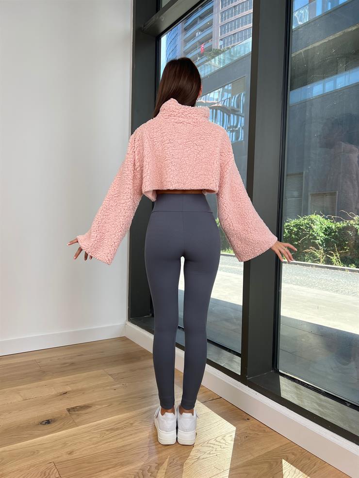 Yüksek Bel Toparlayıcı Fitilli Lagom Kadın Gri Tayt 24k000157