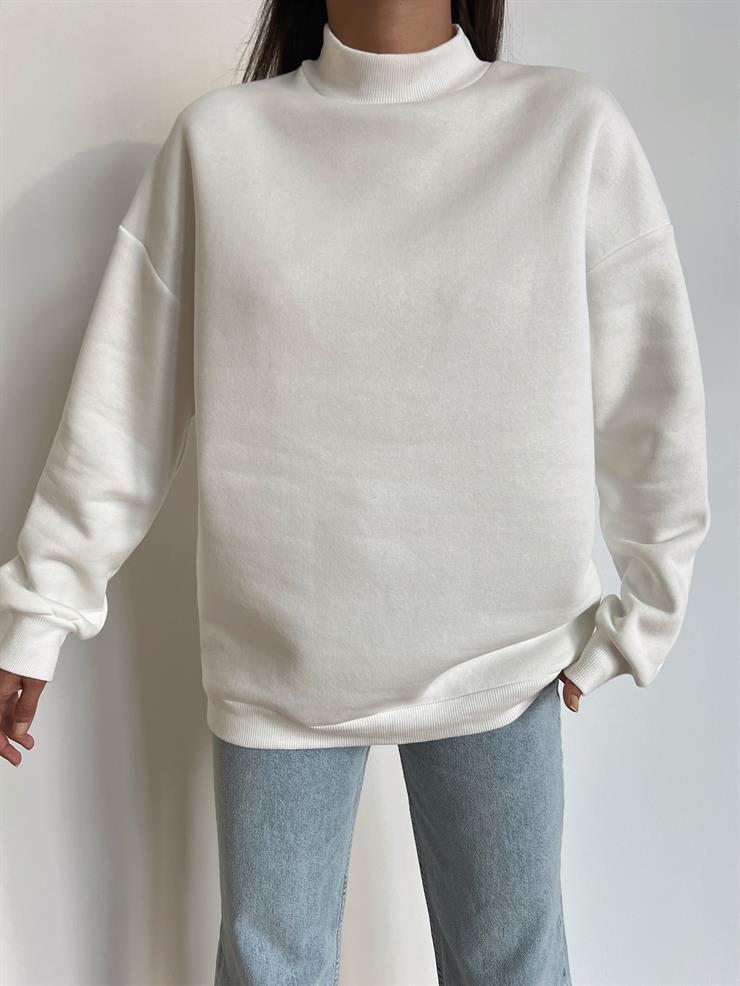 Yarım Balıkçı Yaka Lais Kadın Ekru Sweatshirt 24k000001