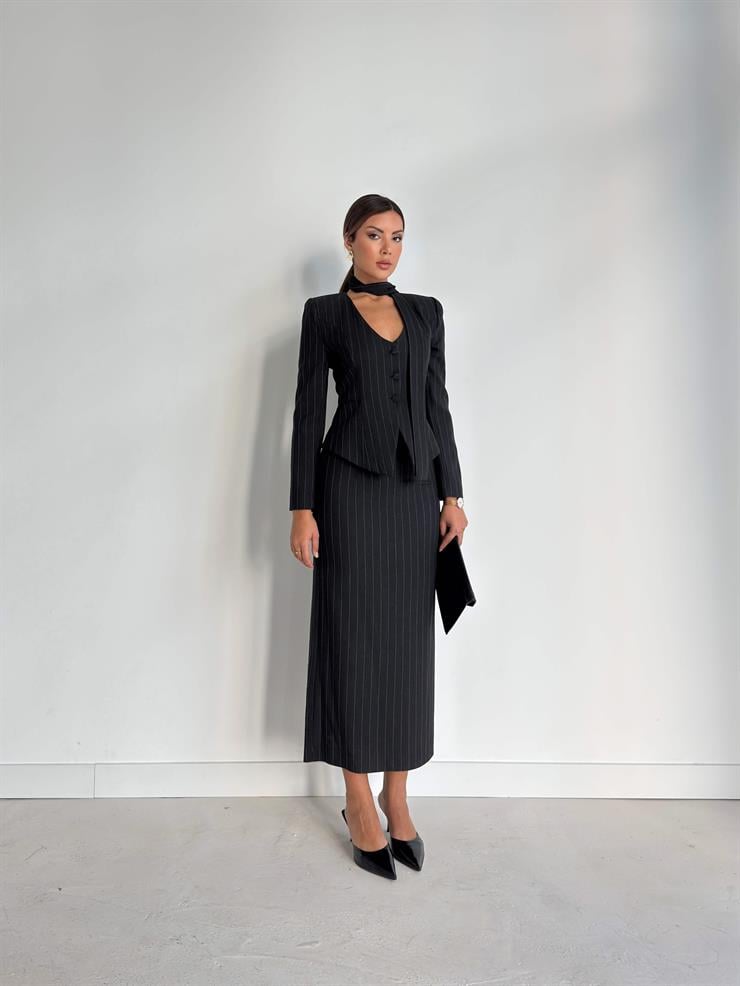 Düğmeli Vatka Detaylı Landi Antrasit Kadın Ceket 26K031