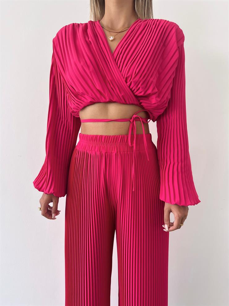 Yüksel Bel Lastikli Lauro Kadın Fuşya Pileli Pantolon 23Y000476