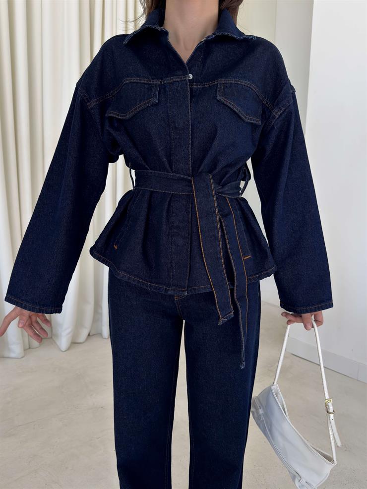 Kuşaklı Cep Detaylı Ledira Lacivert Kadın Kot İkili Takım 26K290