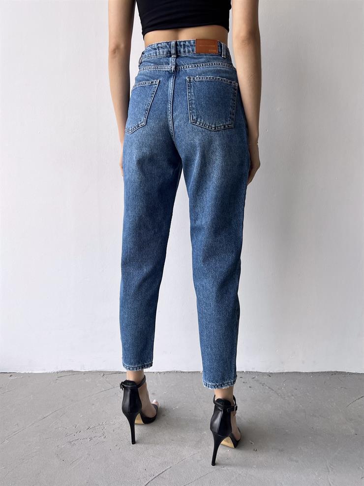 Yüksek Bel Lemina Kadın Mavi Mom Jean 23K000244