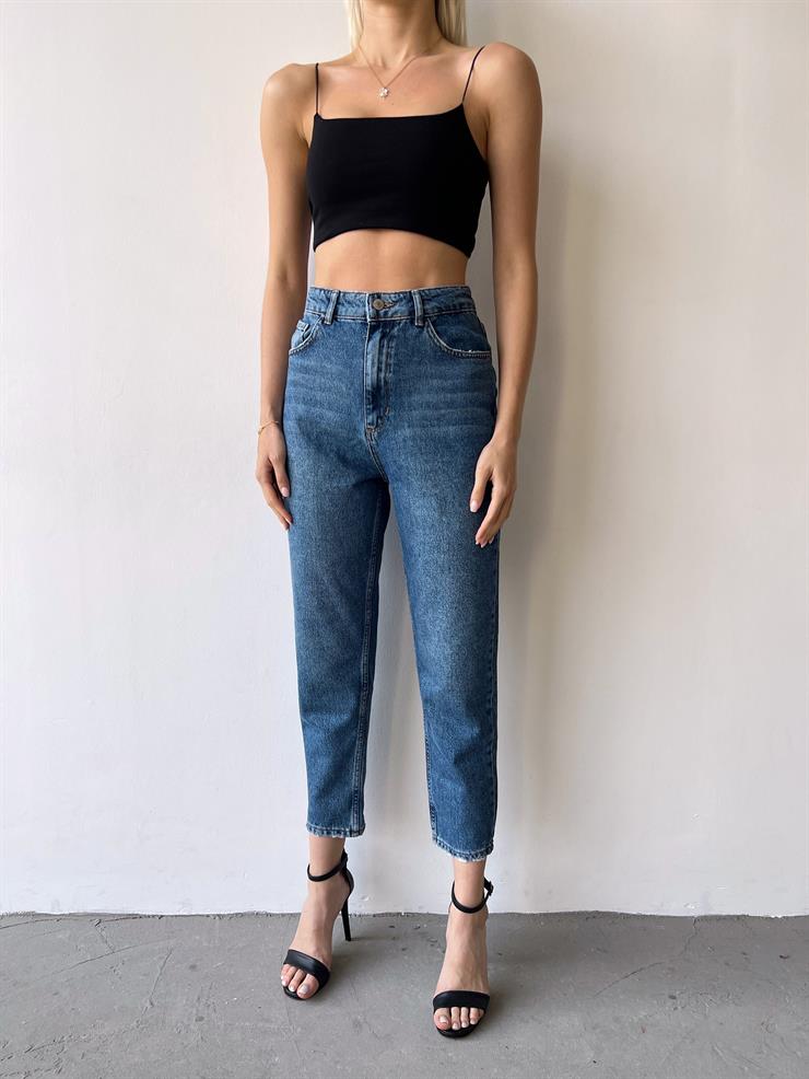Yüksek Bel Lemina Kadın Mavi Mom Jean 23K000244