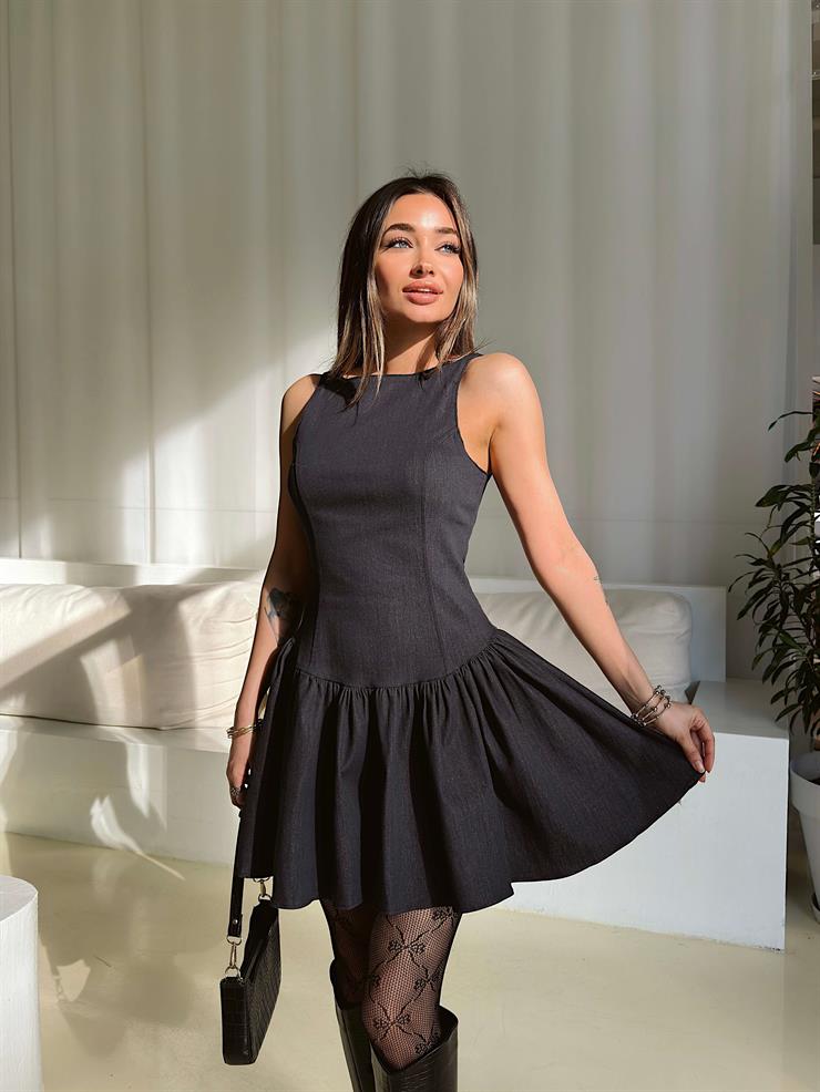 Kolsuz Lend Lacivert Kadın Kot Mini Elbise 25Y123