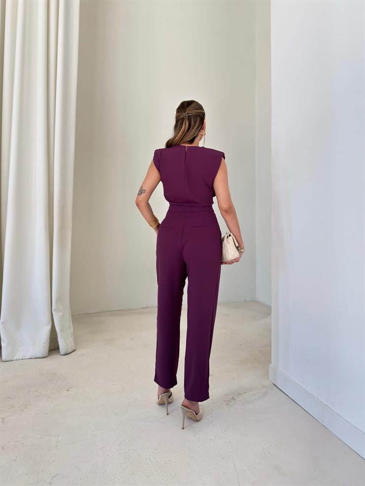 Omzu Vatkalı Drape Detaylı Bluz Havuç Pantolon Lenma Mor Kadın İkili Takım 26K149