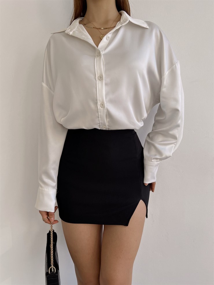 Yüksek Bel Yırtmaçlı Mini Lera Kadın Siyah Etek 23K000364