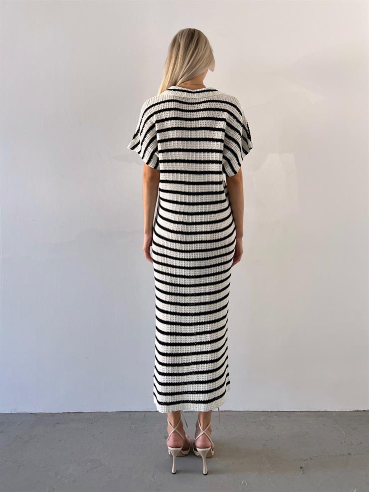 Polo Yaka Geniş Kollu Leroy Kadın Ekru Çizgili Elbise 23Y000564