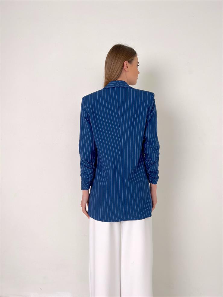 Kruvaze Yaka Düğme Kapamasız Lerri Kadın Lacivert Blazer Ceket 23Y000117