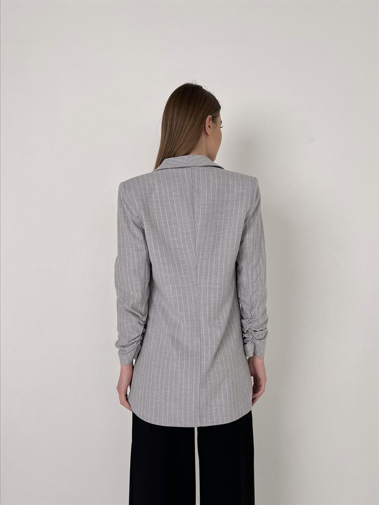 Kruvaze Yaka Düğme Kapamasız Lerri Kadın Gri Blazer Ceket 23Y000117