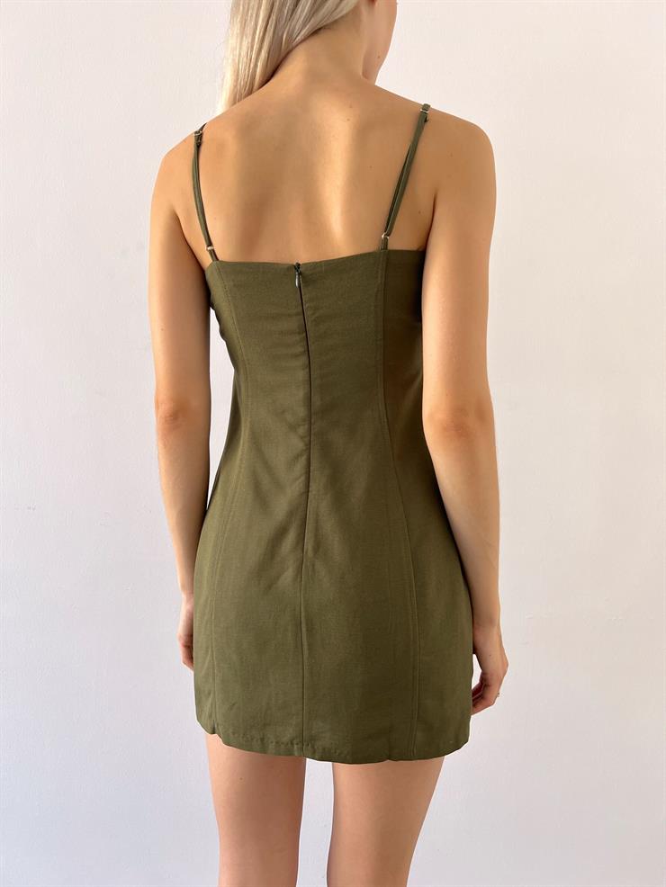 Ayarlanabilir Askılı Yanları Çapraz İp Detaylı Levi Kadın Haki Mini Elise 23Y000509