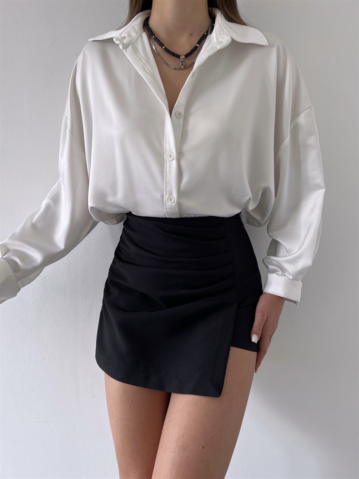 Beli Drape Önden Kapaklı Liana Kadın Siyah Şort Etek 22Y000253