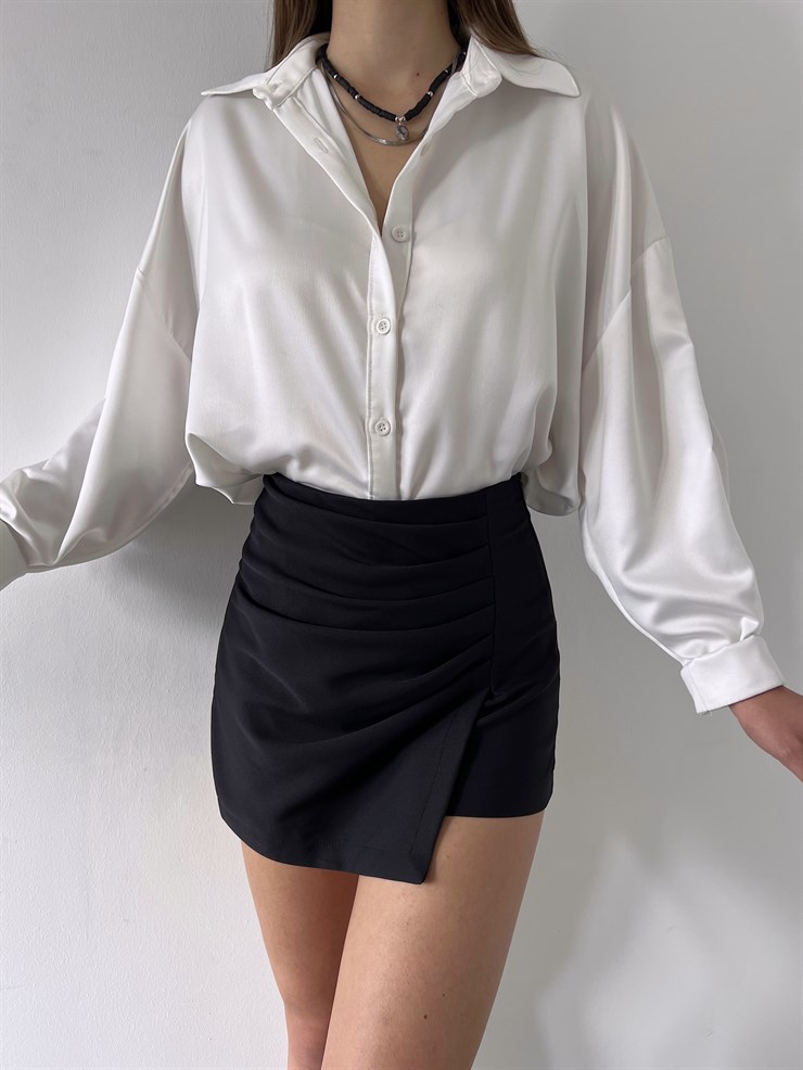 Beli Drape Önden Kapaklı Liana Kadın Siyah Şort Etek 22Y000253