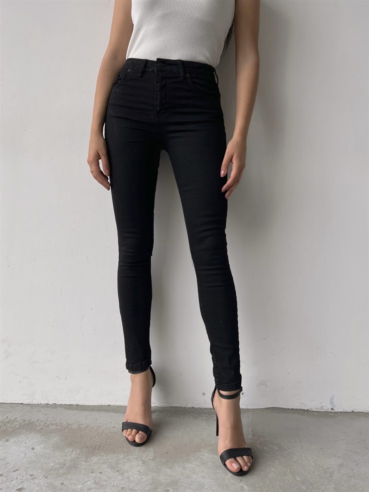 Likralı Yüksek Bel Dar Paça Lucia Kadın Siyah Skinny Pantolon 22K000553