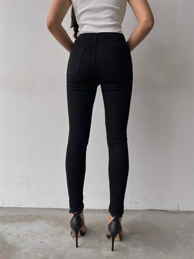 Likralı Yüksek Bel Dar Paça Lucia Kadın Siyah Skinny Pantolon 22K000553