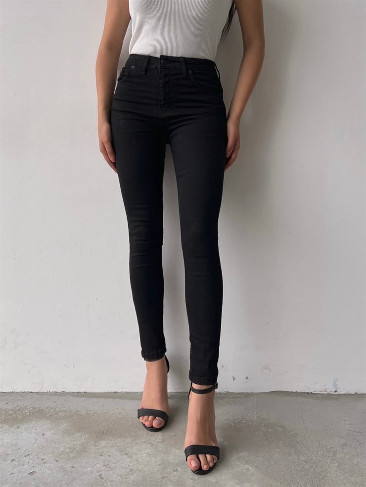 Likralı Yüksek Bel Dar Paça Lucia Kadın Siyah Skinny Pantolon 22K000553