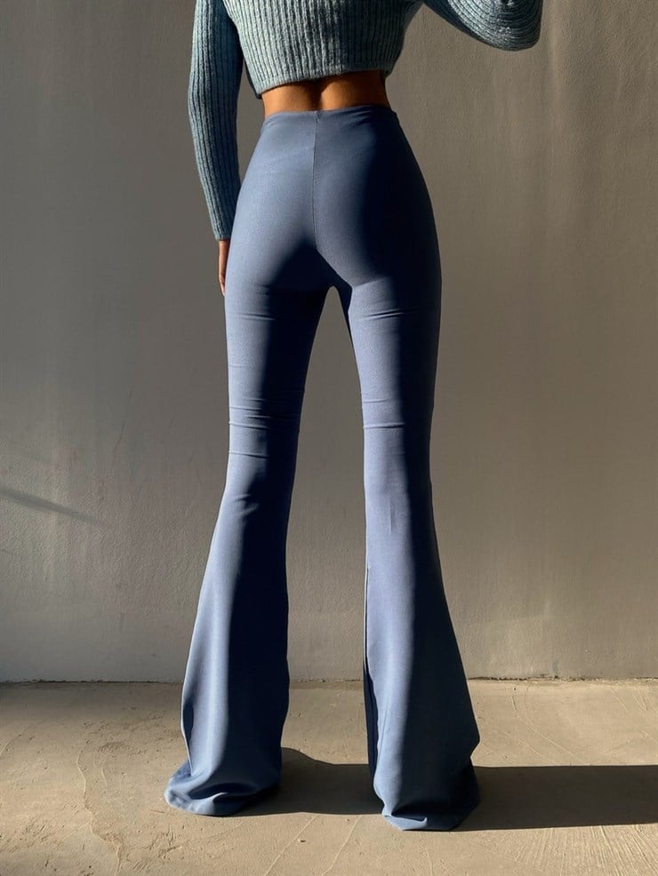 Likralı Yüksek Bel İspanyol Paça Kadın İndigo Pantolon 22K000111