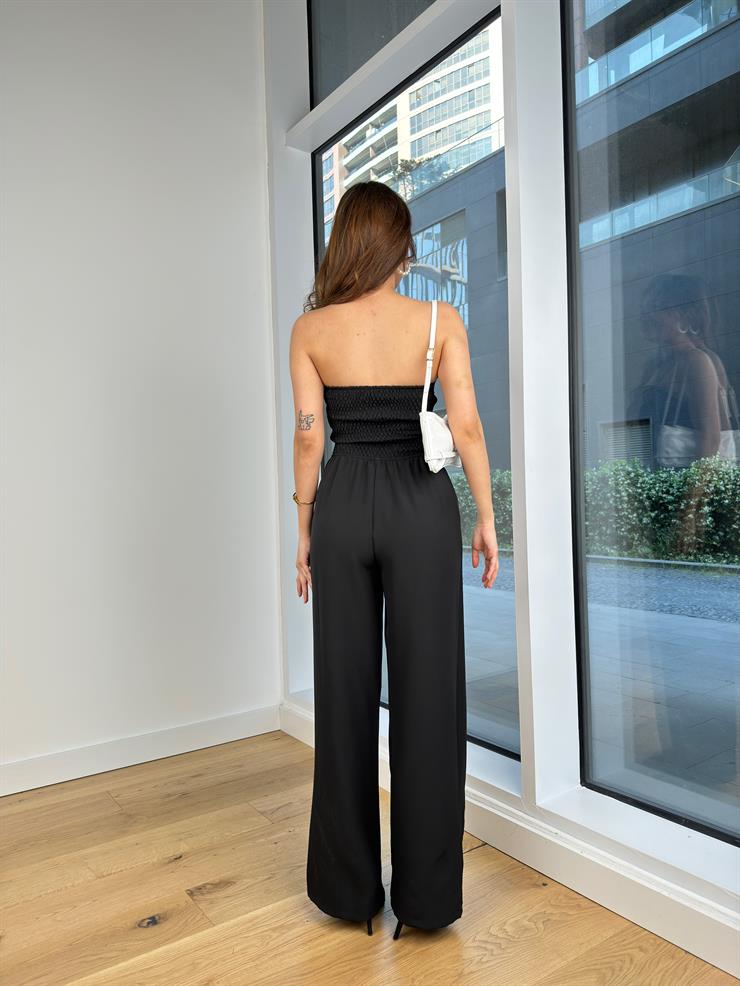 Straplez Arkası Gipeli Bol Paça Lınn Kadın Siyah Tulum 24Y622