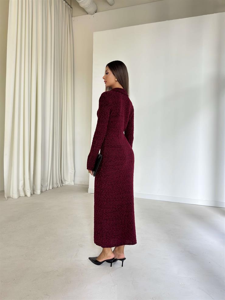 Düğme Detaylı Maxi Boy Lisa Bordo Kadın Elbise 26K021
