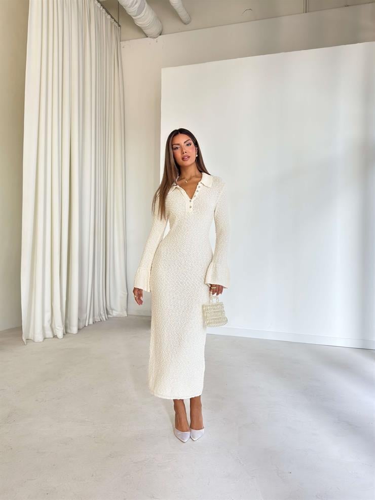 Düğme Detaylı Maxi Boy Lisa Taş Kadın Elbise 26K021