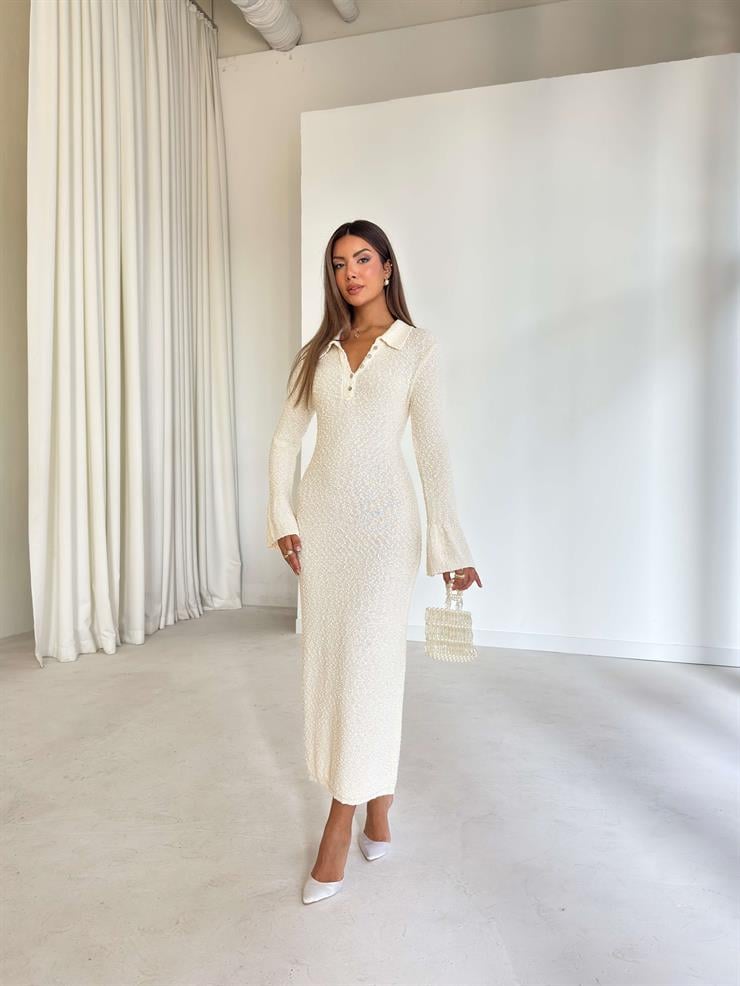 Düğme Detaylı Maxi Boy Lisa Taş Kadın Elbise 26K021