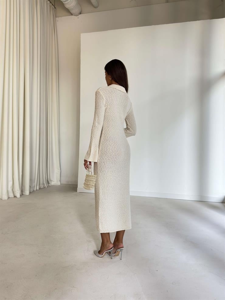 Düğme Detaylı Maxi Boy Lisa Taş Kadın Elbise 26K021