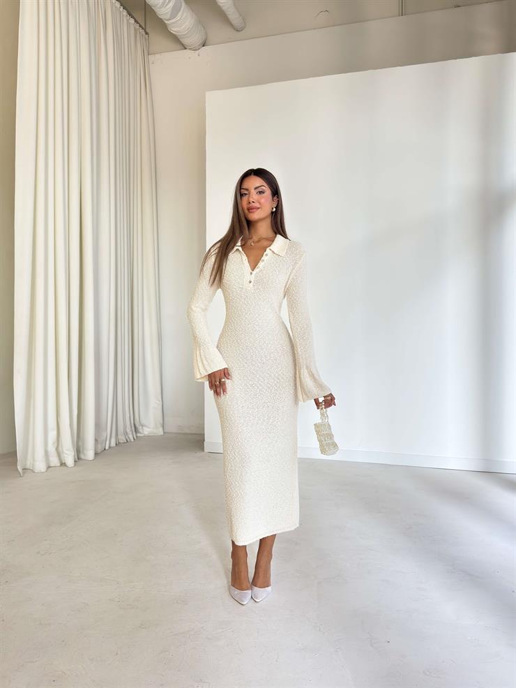 Düğme Detaylı Maxi Boy Lisa Taş Kadın Elbise 26K021