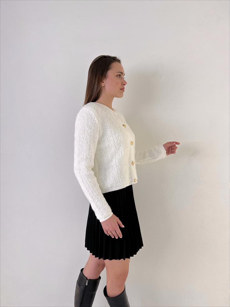 Önü Düğme Kapamalı Livak Kadın Ekru Hırka 23Y000037